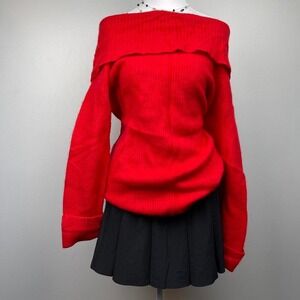 VTG 80s Coquette Wool Sweater Angora Lambswool Medium Off The Shoulder Retro